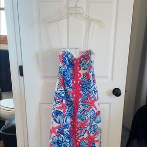 Lilly Pulitzer Strapless Dress with Blue and Pink Accents